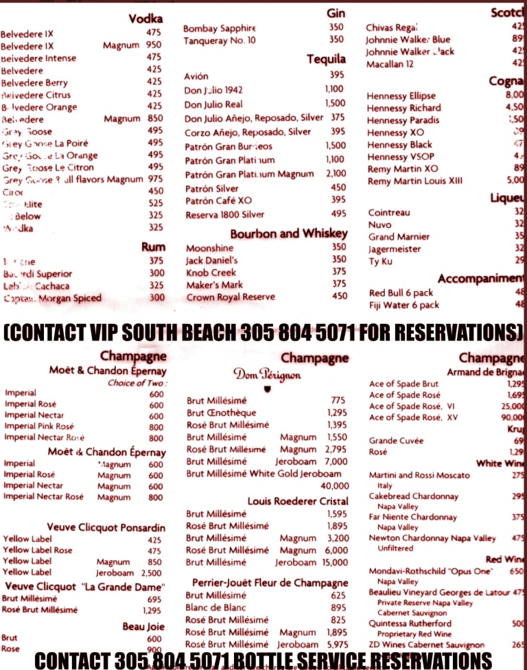 Liv Miami Night Club Bottle Service Pricing VIP South Beach